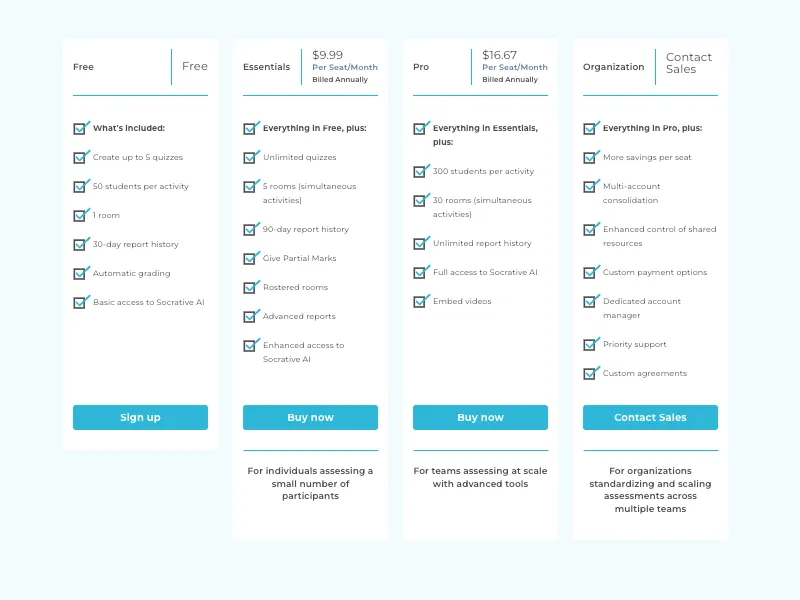 Socrative Student Pricing Plans